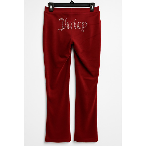 NWT Juicy Couture Velour Track Pants Red Large Rhinestone Logo Mid Rise - Picture 1 of 10